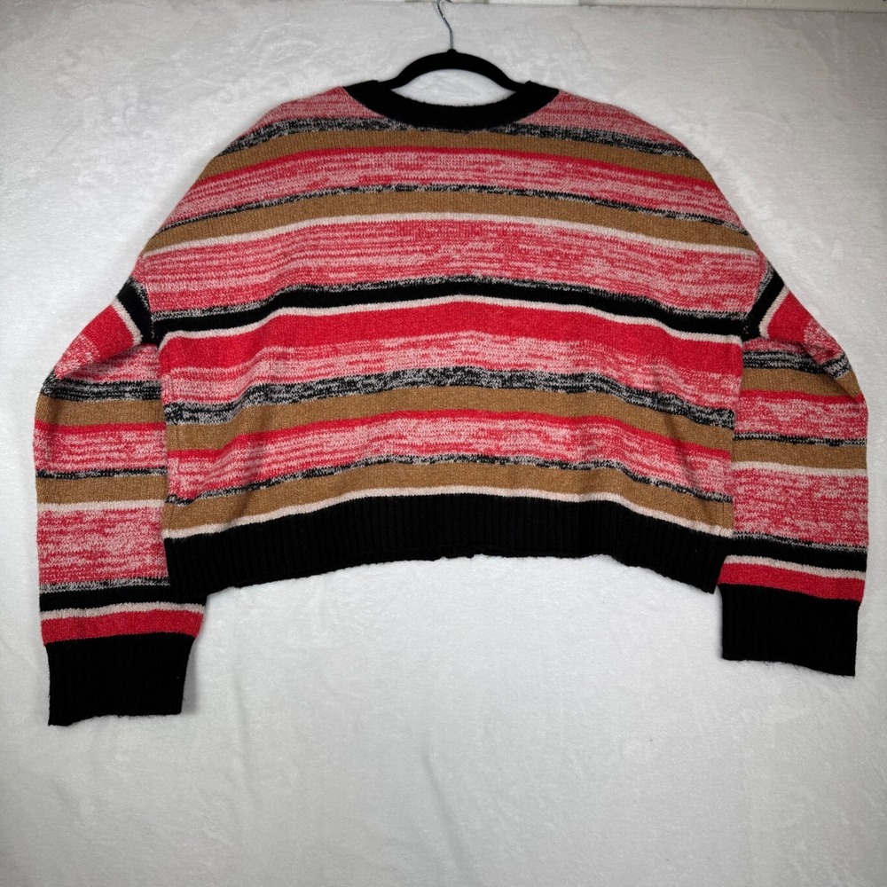 BP Striped V Neck Button Front Cropped Cardigan Sweater XL Nordstrom Red Black - Picture 3 of 8